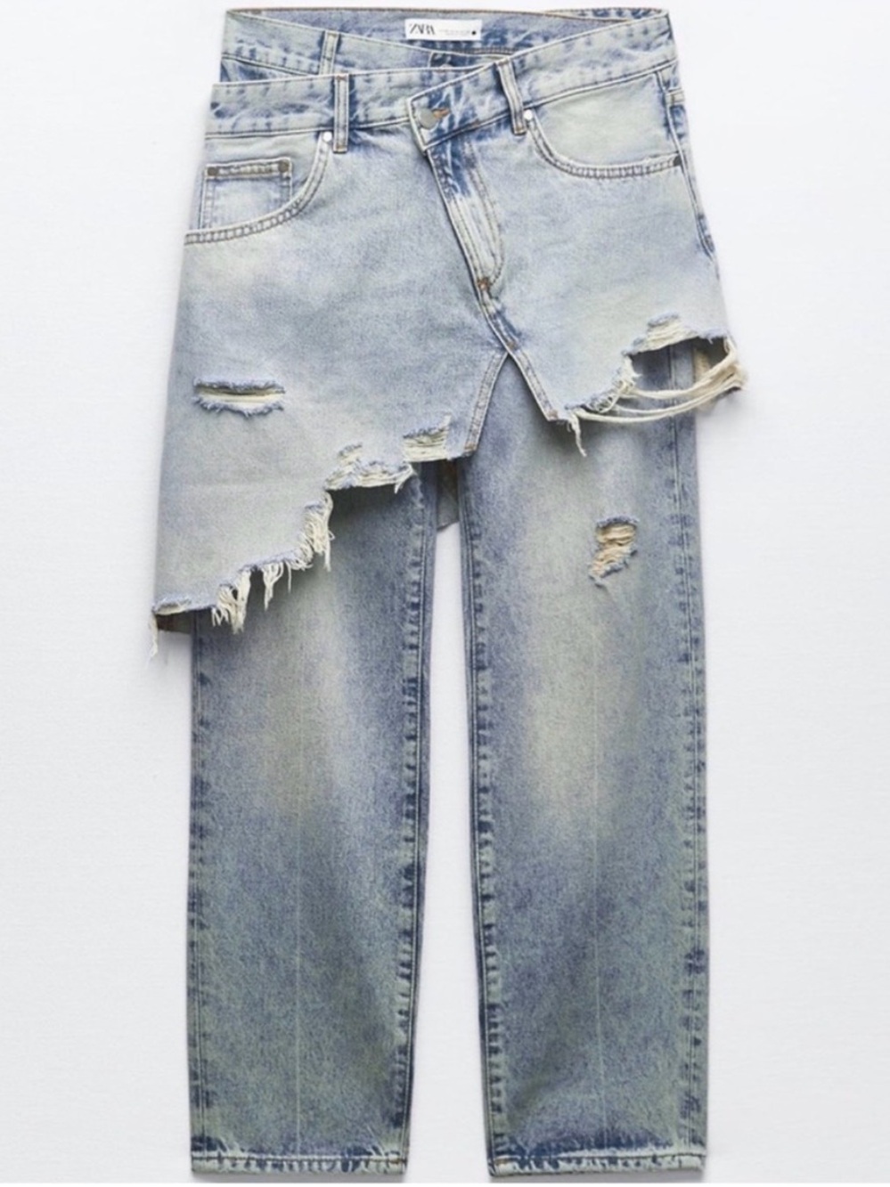 Zara Light Blue Distressed Straight Leg Jeans NWOT